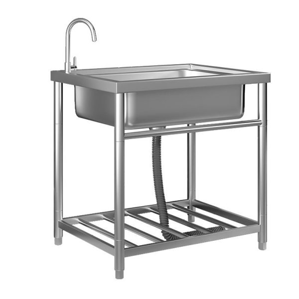 Industrial Single-Bowl Commercial Kitchen Sink Stainless Steel Manufacturer's Square Bowl with Faucet Working Table Two Holes