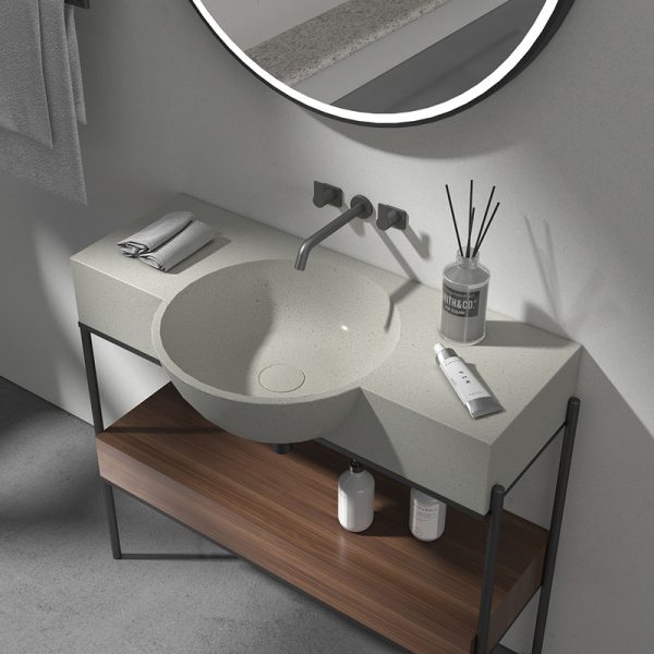 Industrial Style Hotel Rectangle Wall Hung Bathroom Cabinet Sink Concrete Countertop Bathroom Grey Wash Cabinet Countertop Basin