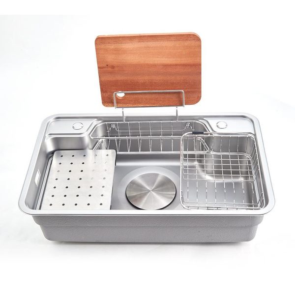 Stainless Steel Drop Kitchen Nano Sink Single Bowl Workstation 140mm Drain Hole Basket Pressed Kitchen Sink
