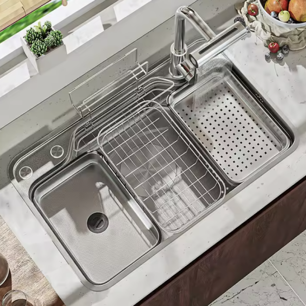 Kitchen Sink with Flying Rain Waterfall Faucet 304 Stainless Steel Workstation Drop in Farmhouse Fixtures Bar Sinks