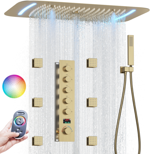 LED Thermostatic Shower System 5Function Rain Shower Faucet Set