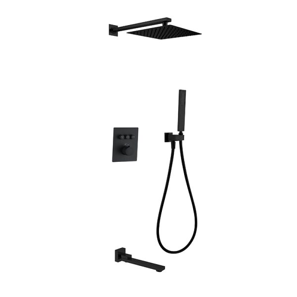 3-Functions Black Shower Set Concealed Rainfall Bathroom Wall Mounted Brass Water Tap Bath Shower Faucet System
