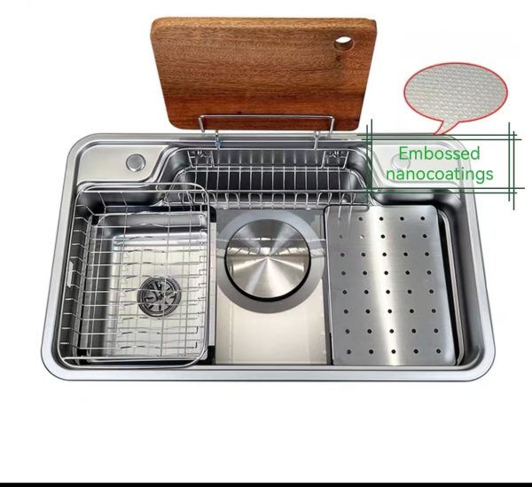 Large Single Bowl Kitchen Sink with Faucet Three Holes Multi-Purpose Design Includes Accessories Brushed Stainless Steel