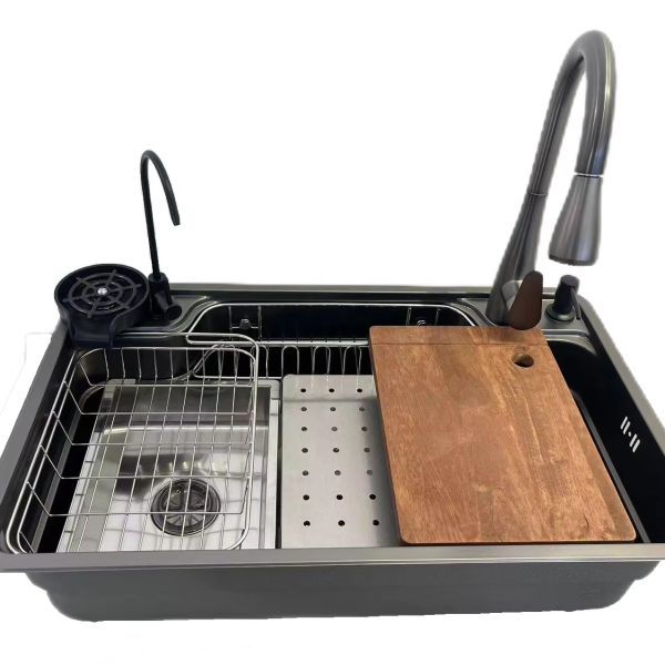 Large Single Kitchen Sink Faucet Multi-purpose Brushed Stainless Steel Includes Kitchen Accessories Farmhouse Sink Kitchen