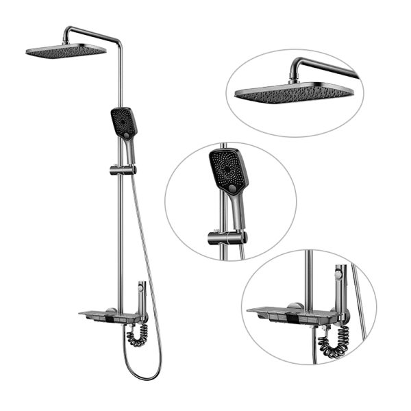 4-Function LED Shower System Faucet Set Bronze Finish Brass Material with Soft Jet Spray Patterns Rain Mist Waterfall Mixer