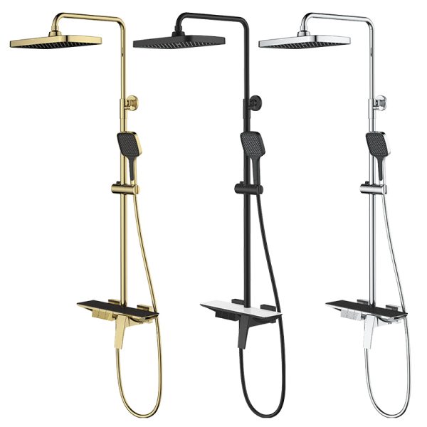 High Quality Single Handle Exposed Shower Mixer 3-Function Wall Mounted Brass Shower Set for Hotel Bathroom Rain Jet Spray