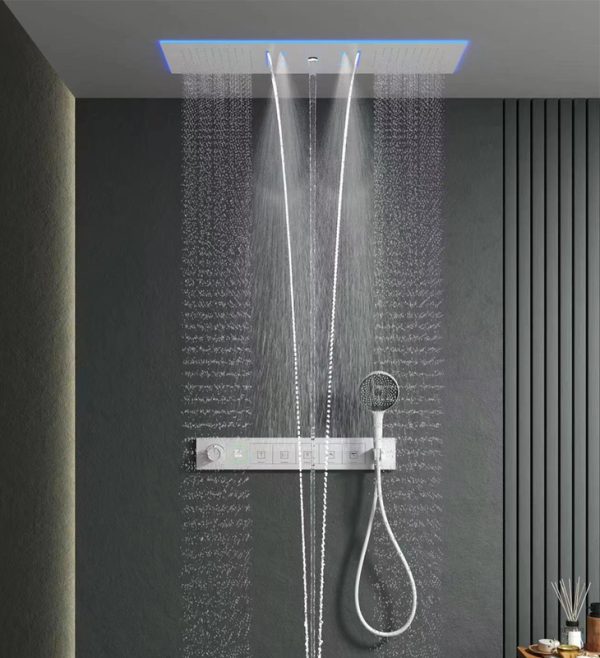 Modern Bathroom Rainfall Waterfall Digital Temperature LED Display Concealed Wall Mounted Shower Head System Set