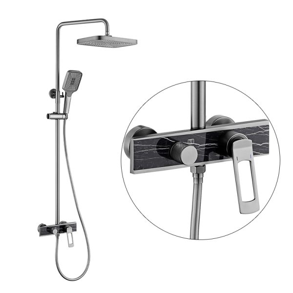 Wall-Mounted Bathroom Shower System Bronze Rainfall Gun with Soft and Jet Sprays Gray Brass Shower Set