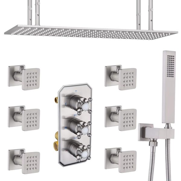 Luxury 16x32 Inch Chrome Rain Shower System Super Large Ceiling Shower Head Thermostatic Mixing Valve Body Jets Massage Hotels