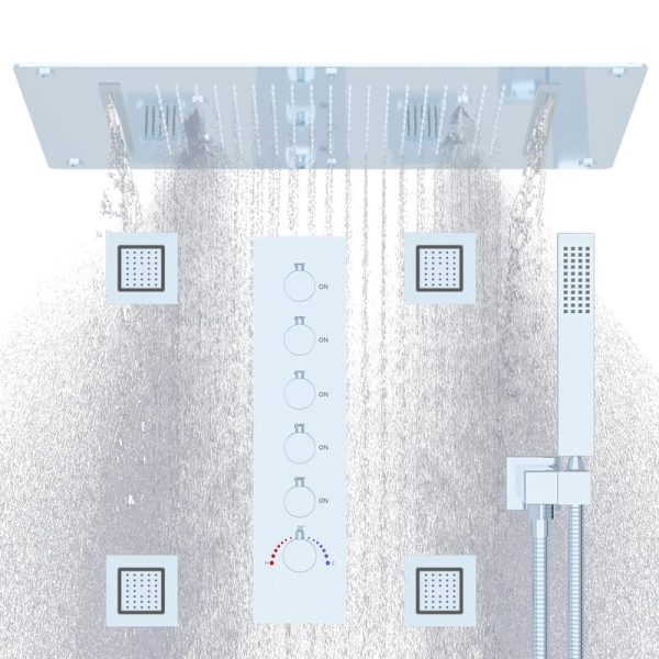 Luxury 3 Modes Rectangle Shower Head Set with Jets Bathroom Complete Hand Shower Rainfall Waterfall Shower Set