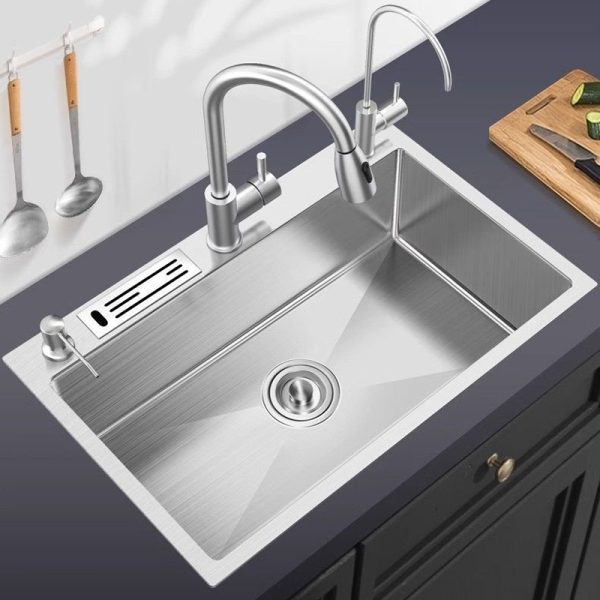Luxury 304 Stainless Steel Kitchen Sink New Design Double Bowl with Faucet Knife Holder Rack Three-Hole Single Bowl for Washing