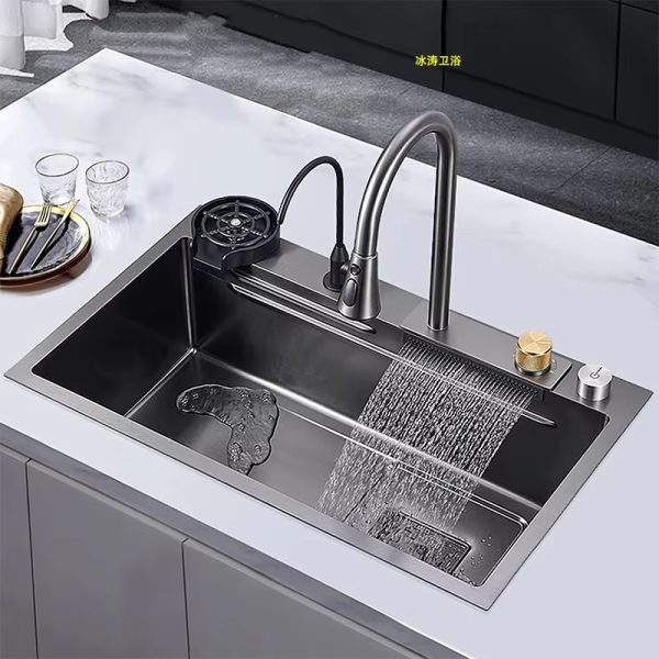 Luxury 304 Stainless Steel Single Bowl Faucet Nano Undermount Modern Smart Multifunction Kitchen Sink Four Square Dishwasher