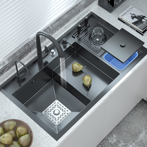 Luxury All-Purpose 304 Stainless Steel Single Bowl Kitchen Sink Smart Multi-Function Nano Cup Washer Cover Luxury Accessories