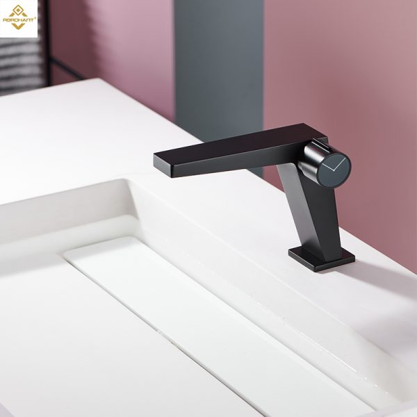 Luxury Basin Mixer Faucet Brass Single Handle Deck Mounted Vanity Faucet Matte Black Bathroom Sink Faucet