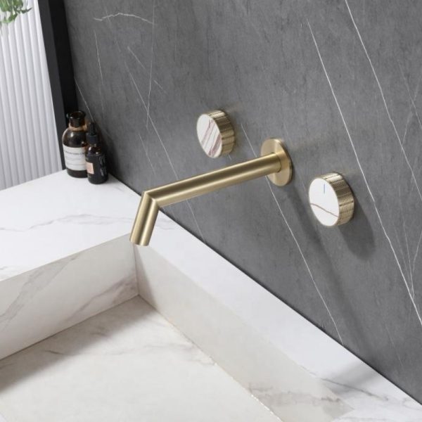 Luxury Basin Mixer Faucet Wall Mounted Lavatory Vanity Faucet Gold Brass 3 Hole Bathroom Sink Faucet