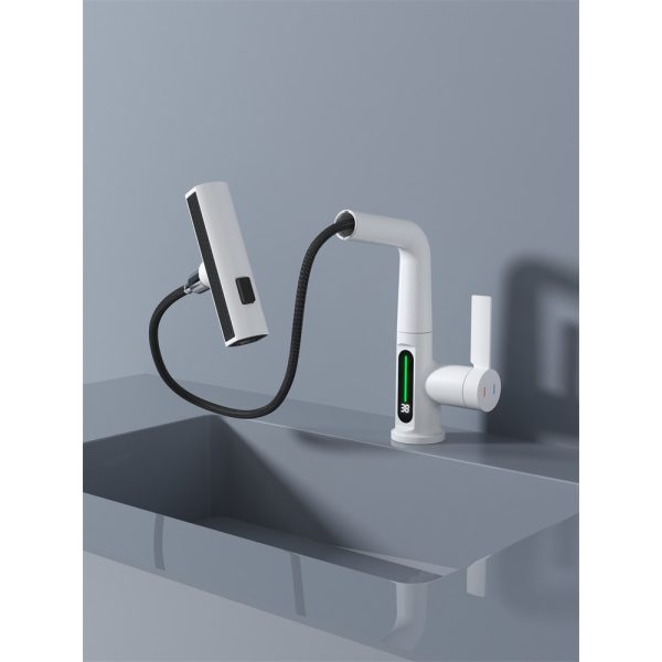 Luxury Bathroom Basin Taps Hot Cold Mixer Brass Waterfall Wash Basin Faucet White Lacquer Rainfall Basin Mixer