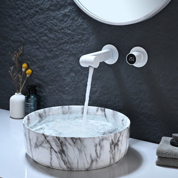 Luxury Bathroom Faucet Digital Concealed Brass Vanity Faucet Single Handle White Basin Mixer Faucet