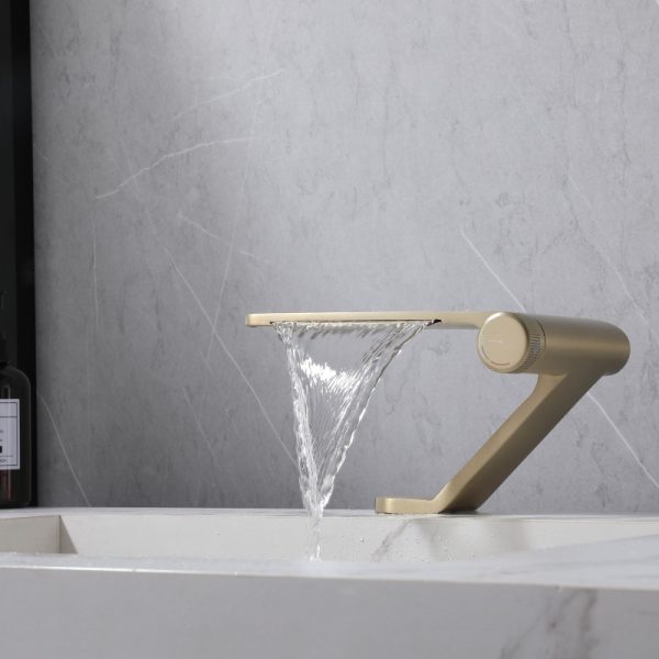 Luxury Bathroom Sink Faucet Waterfall Brushed Gold Vessel Sink Water Tap Single Handle 304 Stainless Steel Wash Basin Faucet