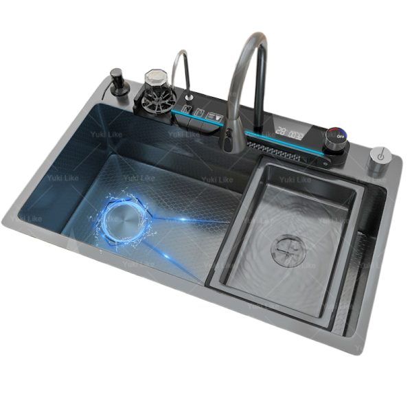 Luxury Black Digital Display Multifunctional 304 Stainless-steel Kitchen Sink Pull-out Waterfall Faucet for Hotel Kitchen