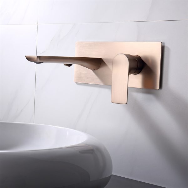 Luxury Brushed Rose Gold Finish Brass Wall Mounted Hot Cold Water Tap Single Handle Basin Mixer Faucet