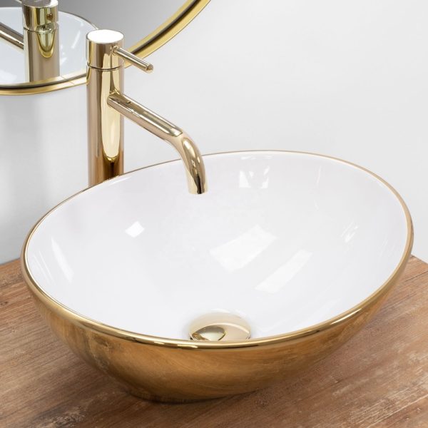 Luxury Europe Modern Design Ceramic Gold Glossy White CounterTop Basin Lavabo Table Top Sink