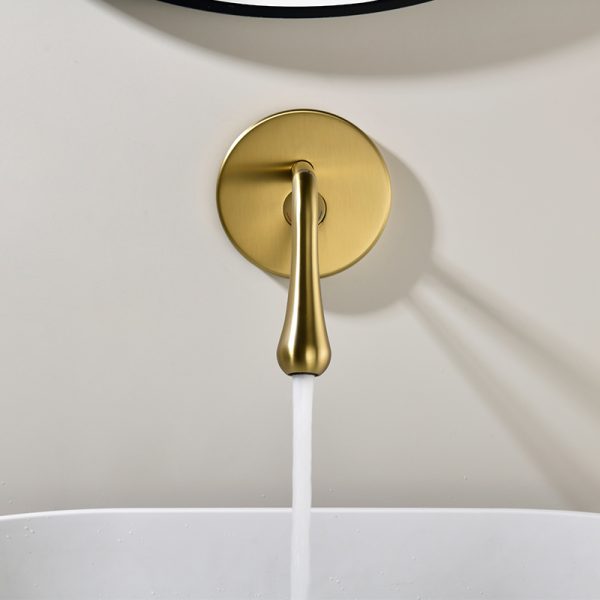 Luxury Face Basin Faucet Mixer Tap Brushed Gold Wall Mounted Single Handle Brass Bathroom Sink Faucet