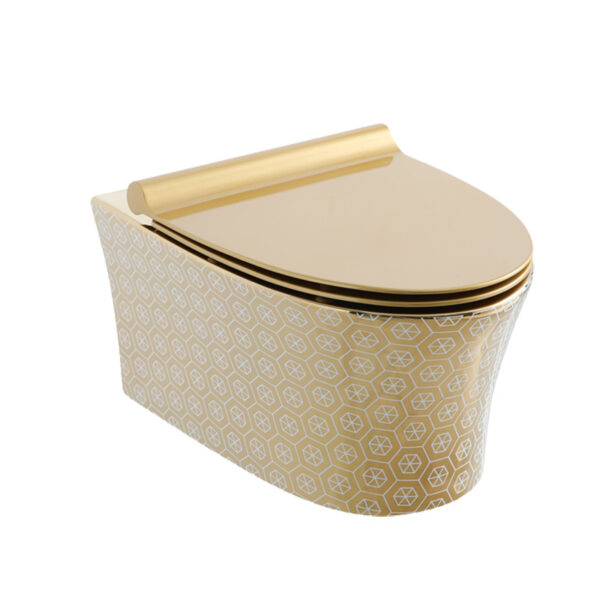 Luxury Gold Color Wall Hung Wc Bathroom Commode Ceramic Wall Mounted Closestool Toilet G1126