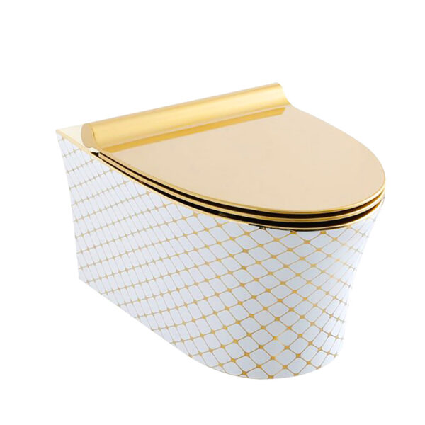 Luxury Bathroom Electroplated Toilets Tankless Concealed Cistern Wall Hung Toilet - Imagen 9