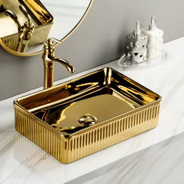 Luxury Hotel Ceramic Bathroom Wash Basin Sink Electroplated Countertop Gold Silver Basins