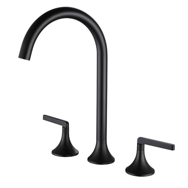 Luxury Matt Black Finished Brass Bathroom Faucet Hot Cold Water Taps 3 Hole Deck Mounted Dual Handle Wash Basin Faucet