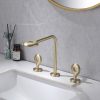 Luxury Rainfall Bathroom Faucet Widespread Brushed Gold