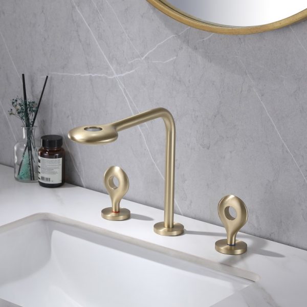Luxury Rainfall Bathroom Faucet Widespread Brushed Gold Faucet Tap Brass 3 Hole Wash Basin Faucet