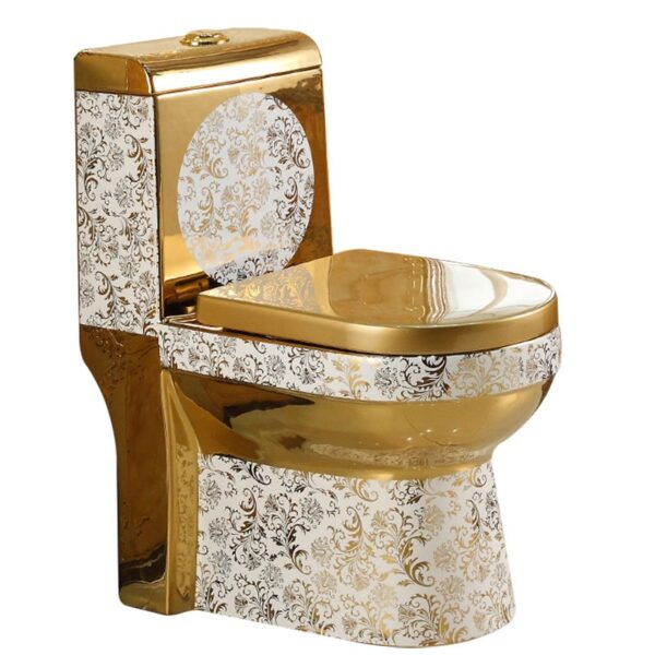 Luxury Sanitary Wares Electroplated Water Closet Plated Golden One Piece Bathroom Ceramic Toilet G1006