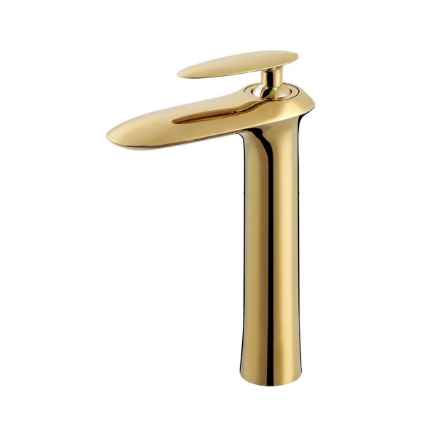 Luxury Single-Hole Brass Gold Faucet Bathroom Deck Mounted Hot Cold Water Basin Mixer Tap High Washroom Basin Faucet