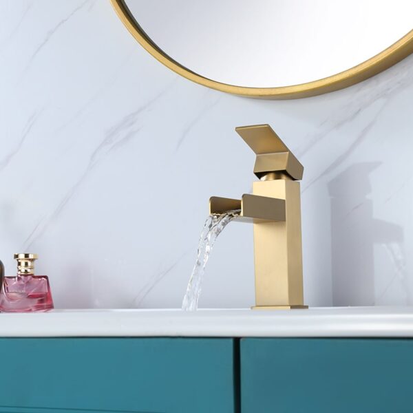 Wholesale Luxury Unique Design Bathroom Faucet Lavatory Basin Gold Waterfall Faucet Mixer – Image 3