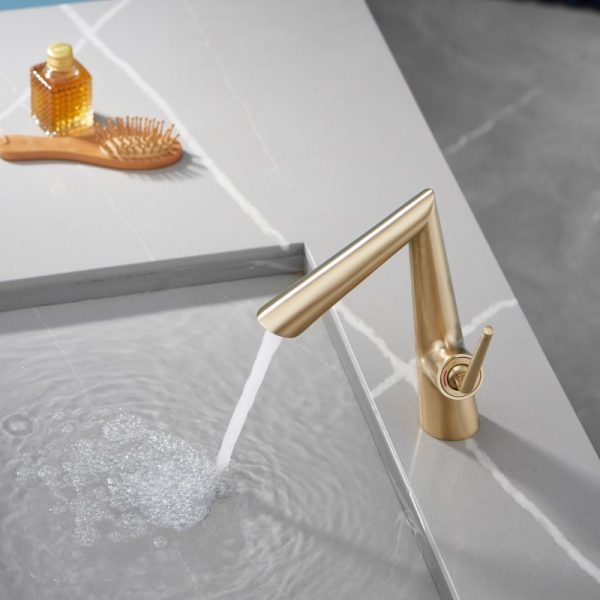 Luxury Wash Basin Faucet Brushed Gold Single Hole Water Tap Copper Bathroom Sink Faucet