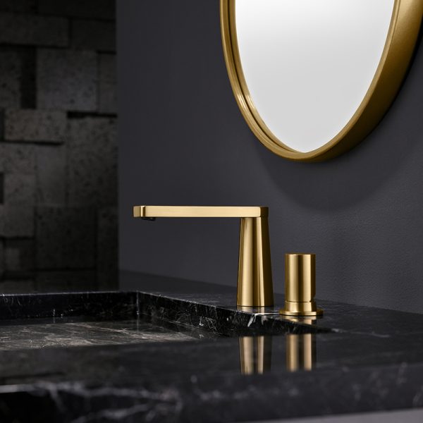 Luxury Wash Basin Faucet Deck Mounted Dual Holes Vanity Faucet Dual Holes Brushed Gold Brass Bathroom Sink Faucet