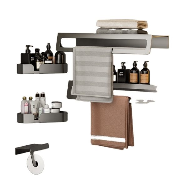 Luxury Bathroom Towel Bar Accessory Set Flat Storage Towel Rack Quality Aluminum Wall Mounted Bathroom Accessories Set