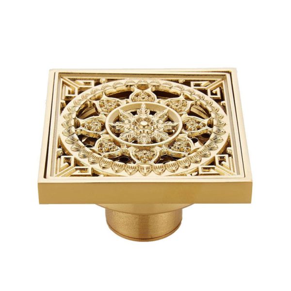 Gold Bathroom Shower Drain Square Full Copper Luxury Floor Drain