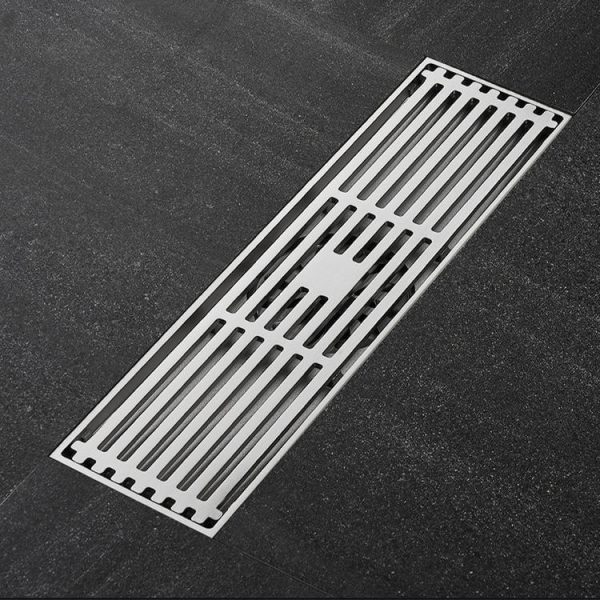Elegant Bathroom Floor Drain Long Brushed Chrome Brass