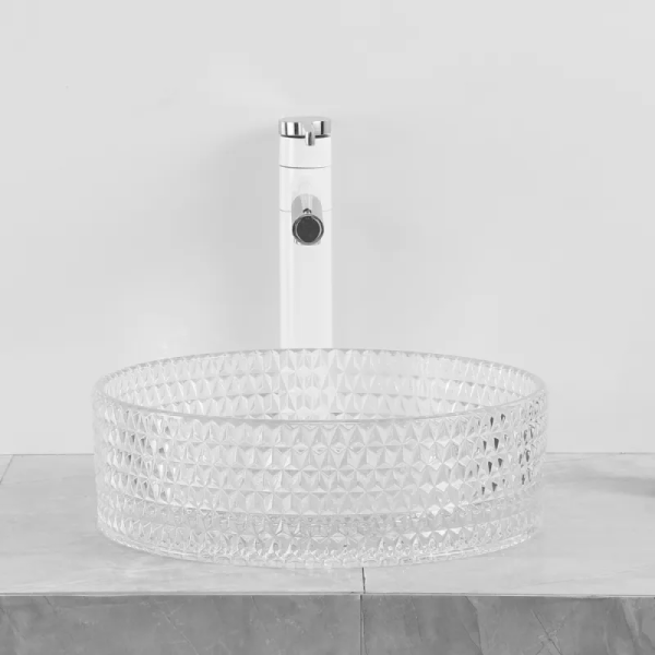 Wholesale Custom Transparent Tempered Glass Vessel Sink Bathroom Basin