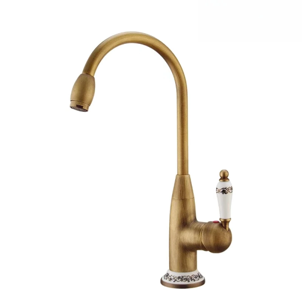 Ceramic Core Valve High Arc Antique Brass Kitchen Sink Faucet