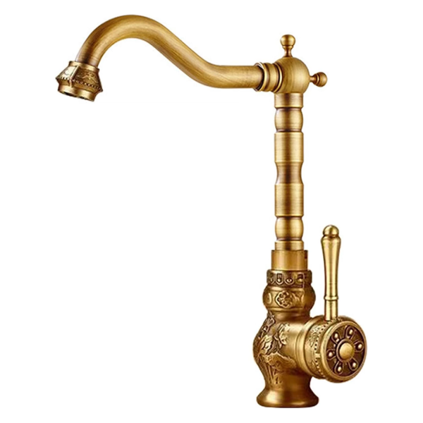 European Antique Retro Single Hole Copper Faucet Deck Mounted Rotatable