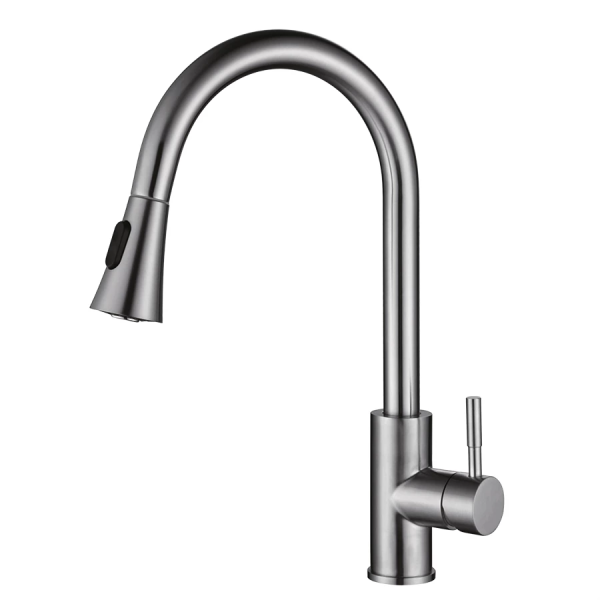 Single Handle High Arc Brushed Nickel Pull Out Kitchen Faucet
