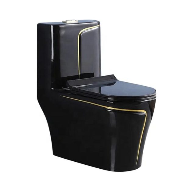 One Piece Siphoinc Flushing Black Gold Bathroom Toilet