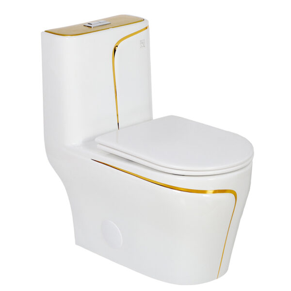 MP OR 2123 Gold Line Design Bathroom Ceramic One Piece Gold White Colored Toilets