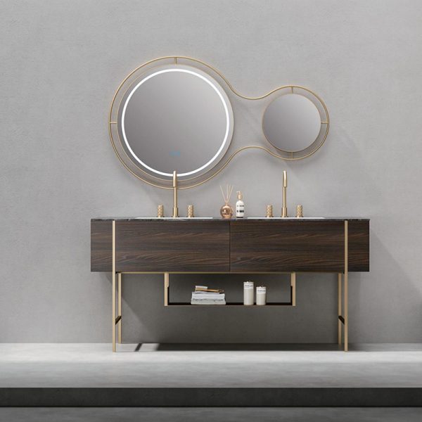 Luxury Metal Stainless Steel Bath Vanity With LED Mirror for Villas hotel vanity with mirror