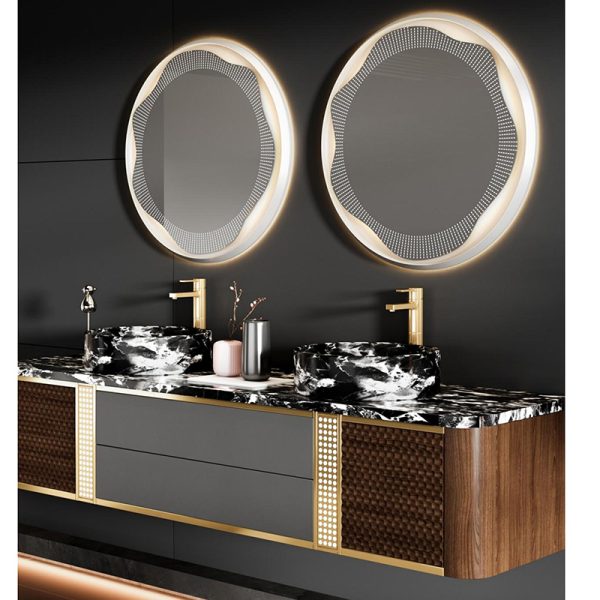Luxury Solid Wood Cabinet Marble Countertop Ceramic Basin Large Storage Cabinet