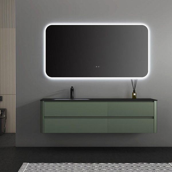 Grey Wooden Bathroom Cabinet Push-Pull Locker Design Floating Vanity