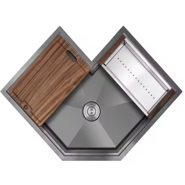 Laundry 16 Gauge Under Corner Stainless Steel 304 Kitchen Handmade Sinks Single Bowl with Strainer